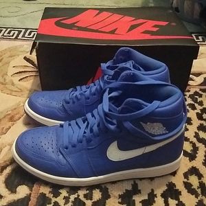Blue and white Nike Air Jordan sneakers